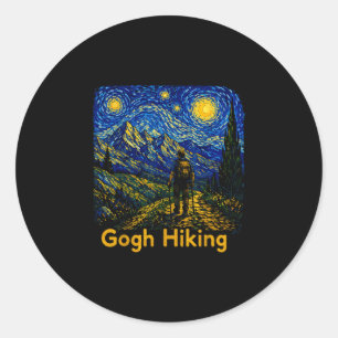 Gogh Wandern lustiger Wanderer Sternennacht Kunst Runder Aufkleber