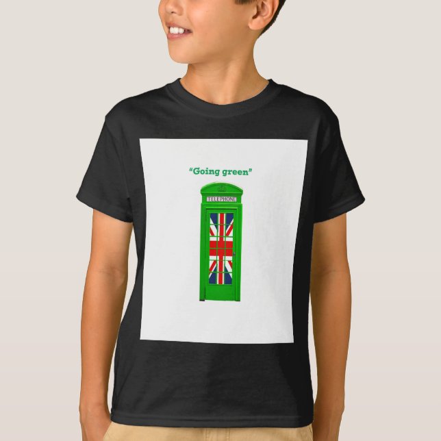 "Going Green" Londoner Telefonbox T-Shirt (Vorderseite)