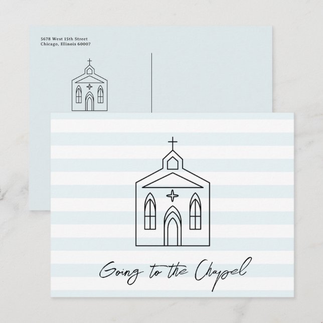 Going to the Chapel Wedding Blue Save the Date Postkarte (Vorne/Hinten)