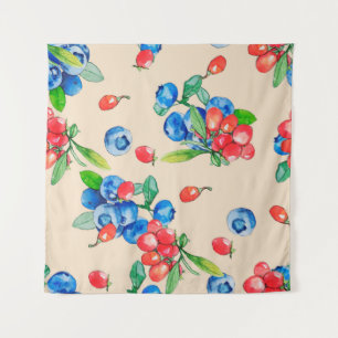Goji berry and Blueberry watercolor, Abbildung Wandteppich