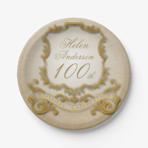 Gold100. Geburtstags-Feier-Papier-Teller Pappteller