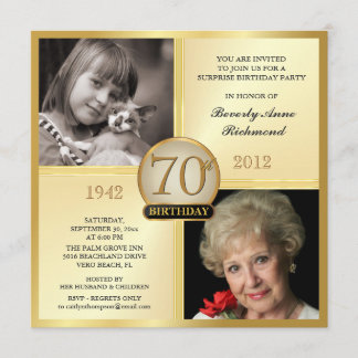 Gold70. Geburtstags-Einladungen dann u. jetzt 2 Einladung