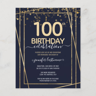 Gold 100. Geburtstagsparty Einladung