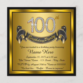 Gold 100. Geburtstagsparty Einladung