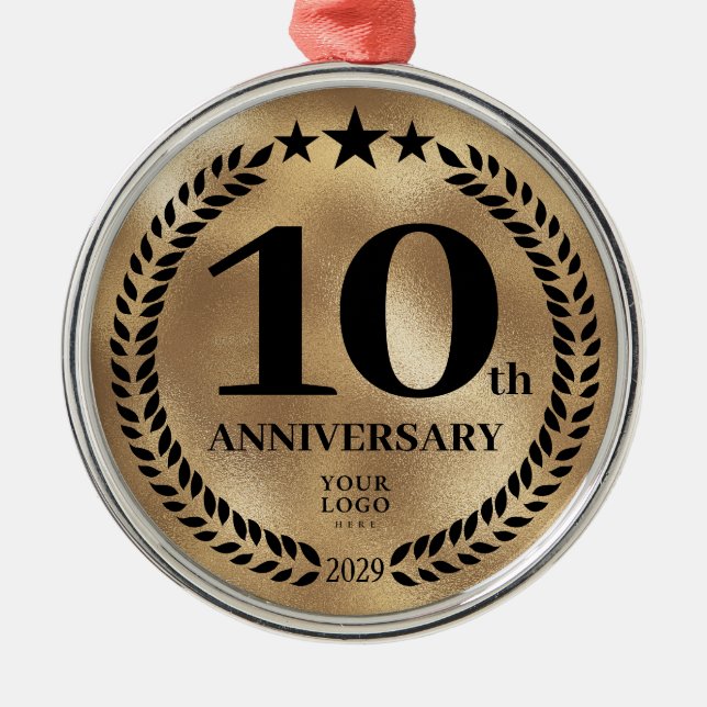 Gold 10 Jahre Firmenlogo Weihnachten Ornament Aus Metall (Vorne)