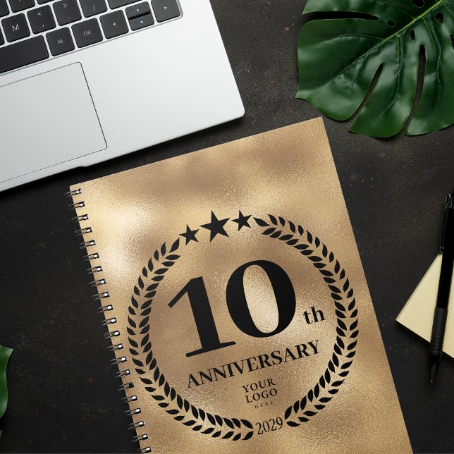 Gold 10-jähriges, benutzerdefiniertes Firmenlogo Notizblock (Gold 10th Anniversary Custom Business Logo Notebook
)