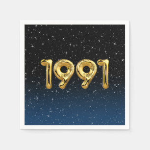 Gold 1991 Geburtsjahrblasen in Sternen Serviette
