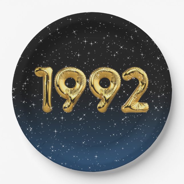 Gold 1992 - Jahrtausendballons in Stars-Papierplat Pappteller (Vorderseite)