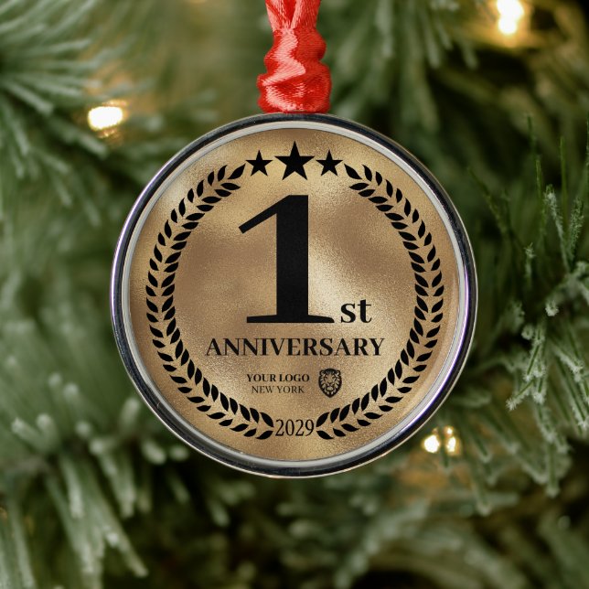 Gold 1 Jubiläum Firmenlogo Weihnachten Ornament Aus Metall (Baum)