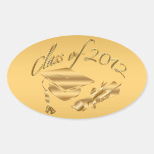 Gold 2012 Graduation Cap & Diploma Siegel Ovaler Aufkleber
