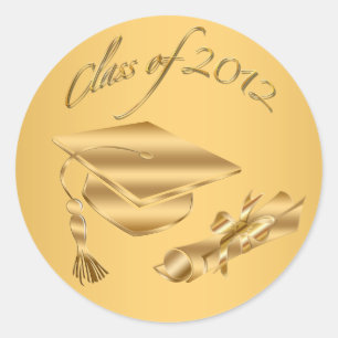 Gold 2012 Graduation Cap & Diploma Siegel Runder Aufkleber