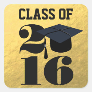 Gold 2016 Grad Cap   ABSCHLUSS Quadratischer Aufkleber