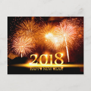 Gold 2018 Frohes neues Jahr Feuerwerk Postkarte