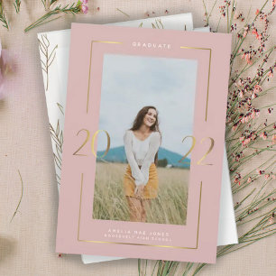 GOLD 2022 Dusty Pink Foto Announcement Graduation Einladung