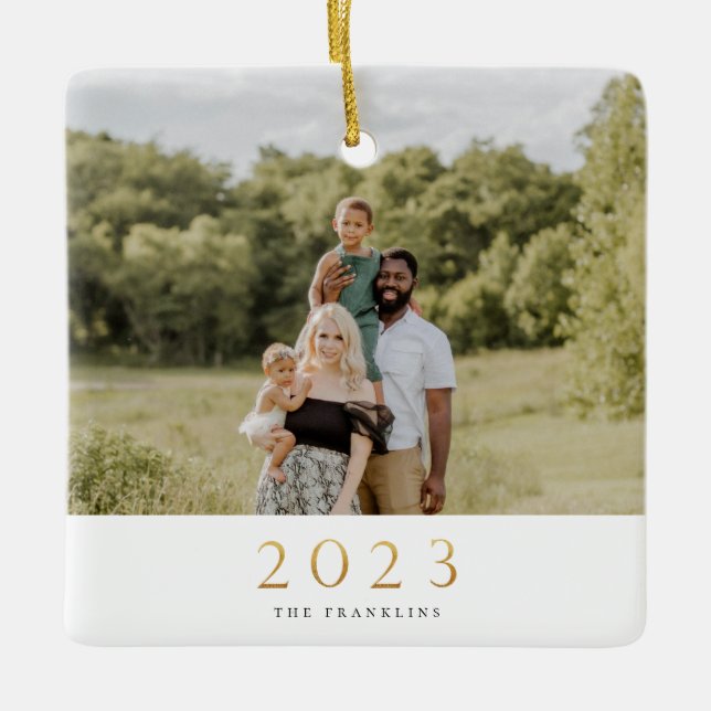 Gold 2022 Single Foto Weihnachten Keramikornament (Vorderseite)