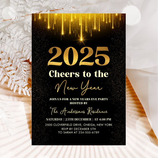 Gold 2025 Cheers Silvester Party Einladung (Von Creator hochgeladen)