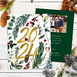 Gold 2025 Festliches Pine Bough Rotes Foto Feiertagskarte