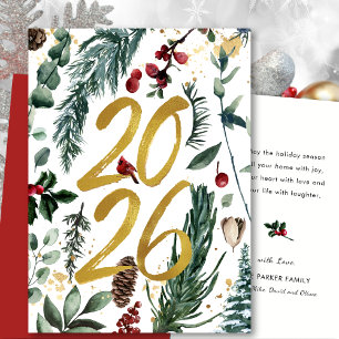 Gold 2025 Weihnachten Pine Bough Red Floral