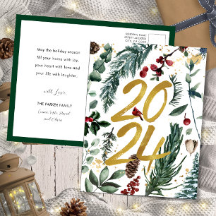 Gold 2025 Weihnachten Pine Bough Red Floral
