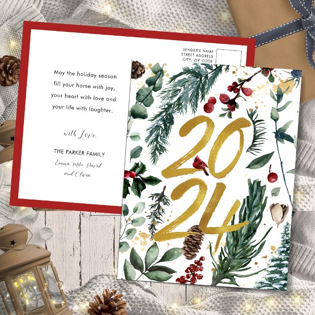 Gold 2025 Weihnachten Pine Bough Red Floral (Von Creator hochgeladen)