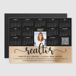 Gold 2027 Kalender Realtor Foto QR Code Magnet