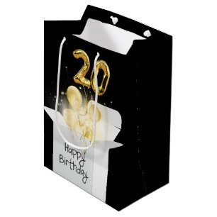 Gold 20. Geburtstag Ballons in White Box Mittlere Geschenktüte