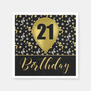 Gold 21 Geburtstag in Gold und Silber auf Schwarz Serviette