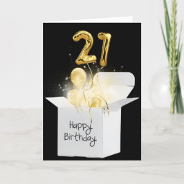 Gold 21. Geburtstagsballons in weißer Box Karte