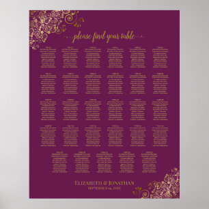 Gold 29 Table Wedding Seating Chart Cassis Purple Poster