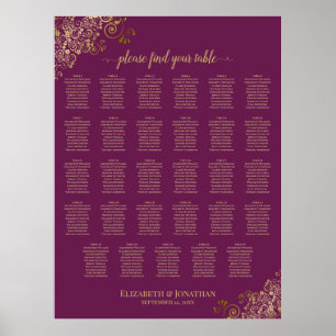 Gold 29 Tisch Hochzeit Sitzordnung Magenta Pflaume Poster