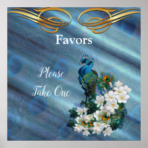 Gold, 2 Pfauen auf Smaragdgrüner Seide Poster