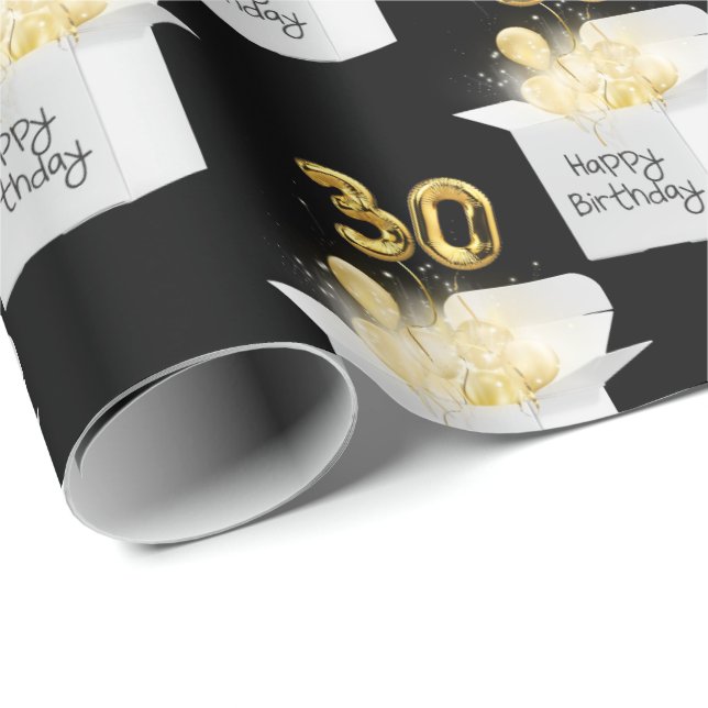 Gold 30. Geburtstag Ballons in White Box Geschenkpapier (Rolleneckpunkt)