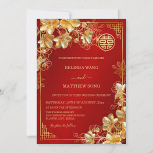 Gold 3 D Blume Chinesische Hochzeit Einladung