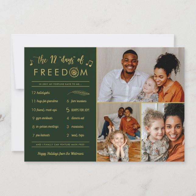 Gold 3 Foto Collage Funny Post Covid Weihnachten (Vorderseite)