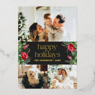 Gold 3 Foto Elegante Winter Grün Grau Holiday Folieneinladung