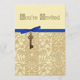 Gold 3D Damask mit Schlüsselarm und Bow-Einladung Einladung