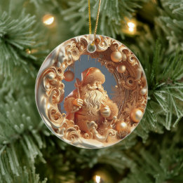 Gold 3d Santa Klausel Keramik Ornament
