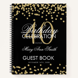 Gold 40. Geburtstag Gästebuch Confetti Black Notizbuch