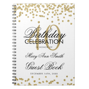 Gold 40. Geburtstag Gästebuch Confetti Notizblock