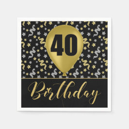 Gold 40 Geburtstag in Gold und Silber auf Schwarz Serviette