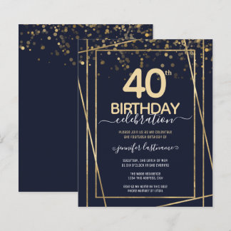 Gold 40. Geburtstag Party Einladung