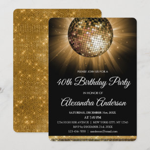 Gold 40. Geburtstag Party Gold Disco Ball Einladung