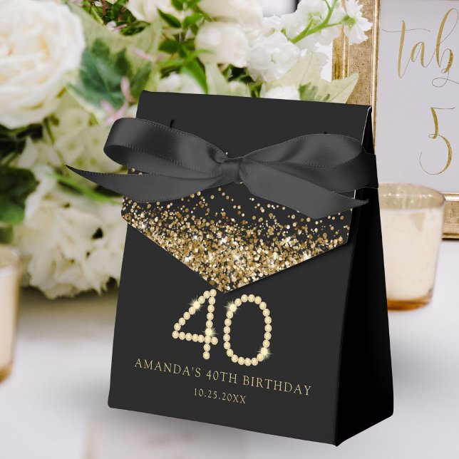 Gold 40th Diamonds Birthday Party Geschenkschachtel (Black and gold 40th birthday party favor gift boxes)