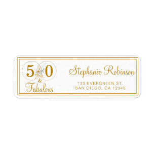 Gold 50 Fabulous Birthday Script Rücksendeadresse 