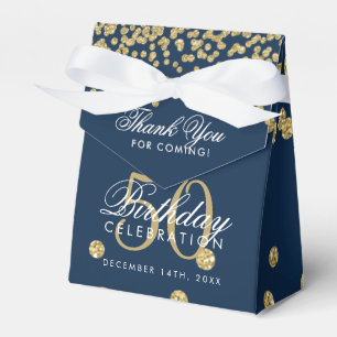 Gold 50. Geburtstag Danke Confetti Navy Blue Geschenkschachtel