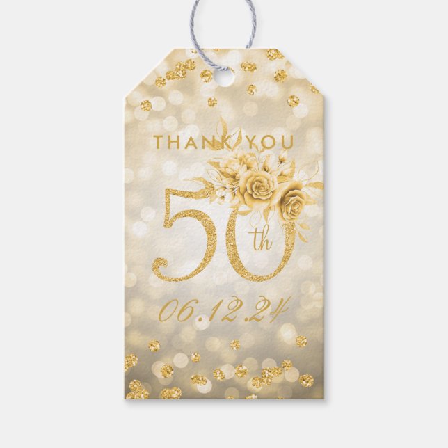 Gold 50. Geburtstag Danke Glam Lights Geschenkanhänger (Vorderseite)