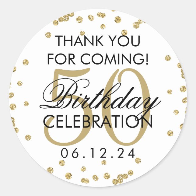 Gold 50. Geburtstag Danke Glitzer Confetti Runder Aufkleber (Vorderseite)