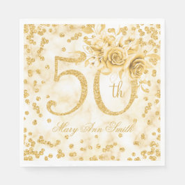 Gold 50. Geburtstag florale Moderne Marmor Serviette