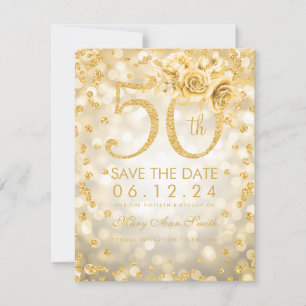 Gold 50. Geburtstag Glam Leuchten Save the Date