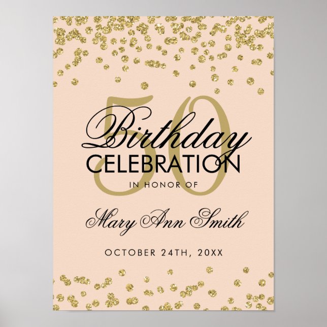 Gold 50. Geburtstag Glitzer Confetti Blush Pink Poster (Vorne)